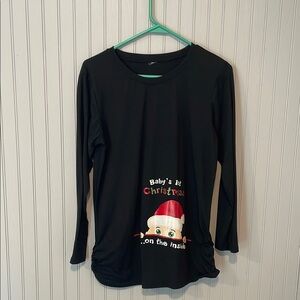 Black Long Sleeve “Baby’s First Christmas..On The Inside” Maternity T-Shirt